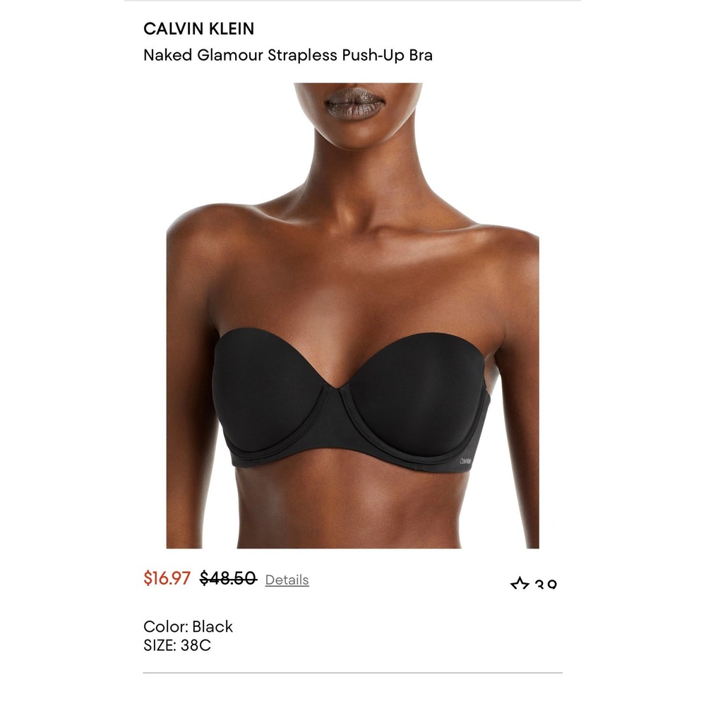 Calvin Klein Naked Glamour Strapless Push-Up Bra Black 38C QF5677-001